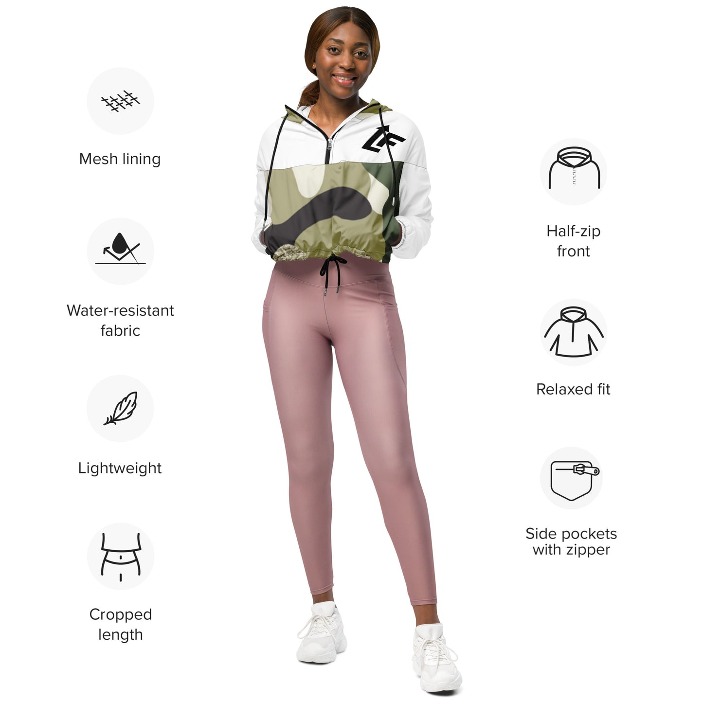 WOMEN'S LIFESTYLE CROPPED WINDBREAKER (CAMO)